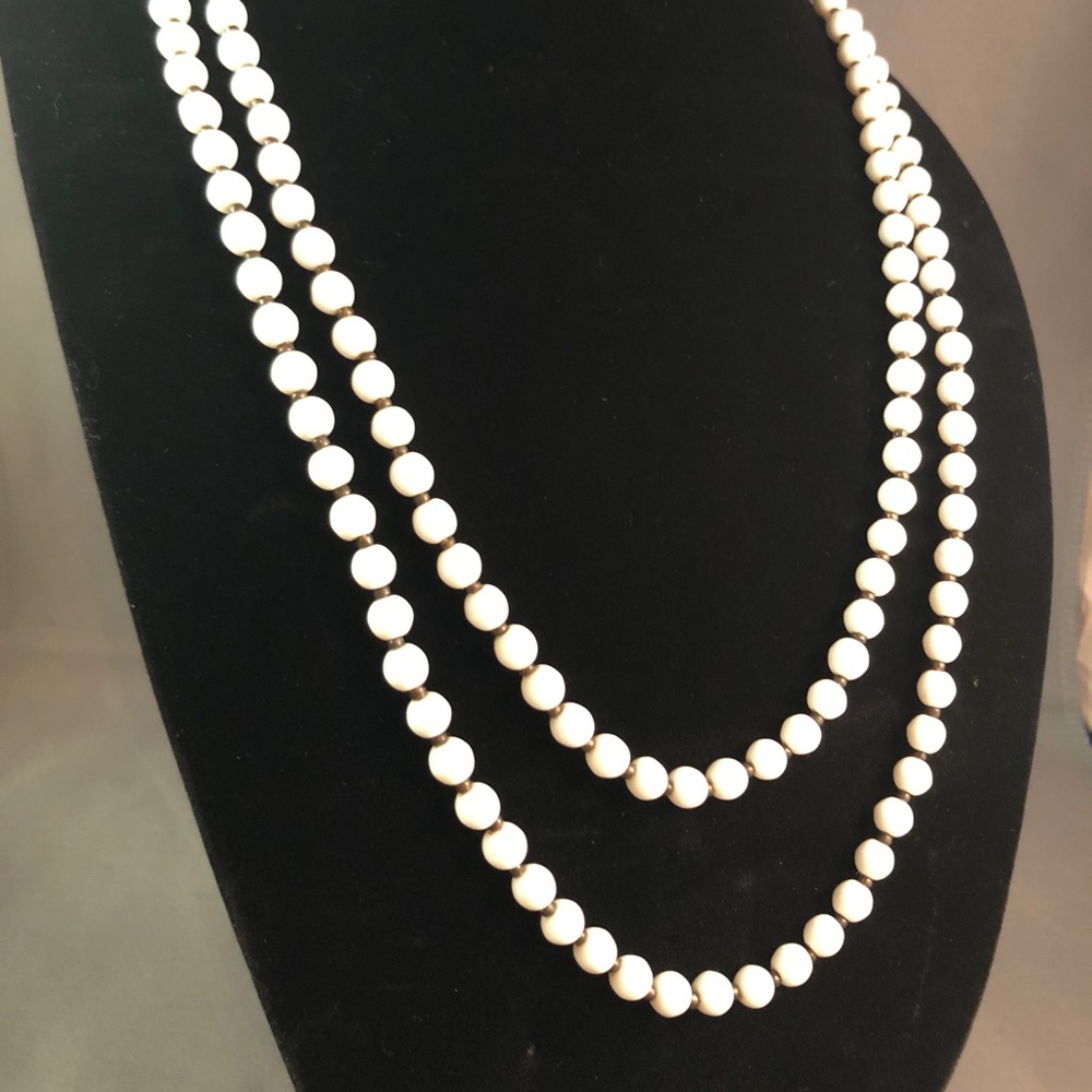 Vintage white beaded extra long necklace.